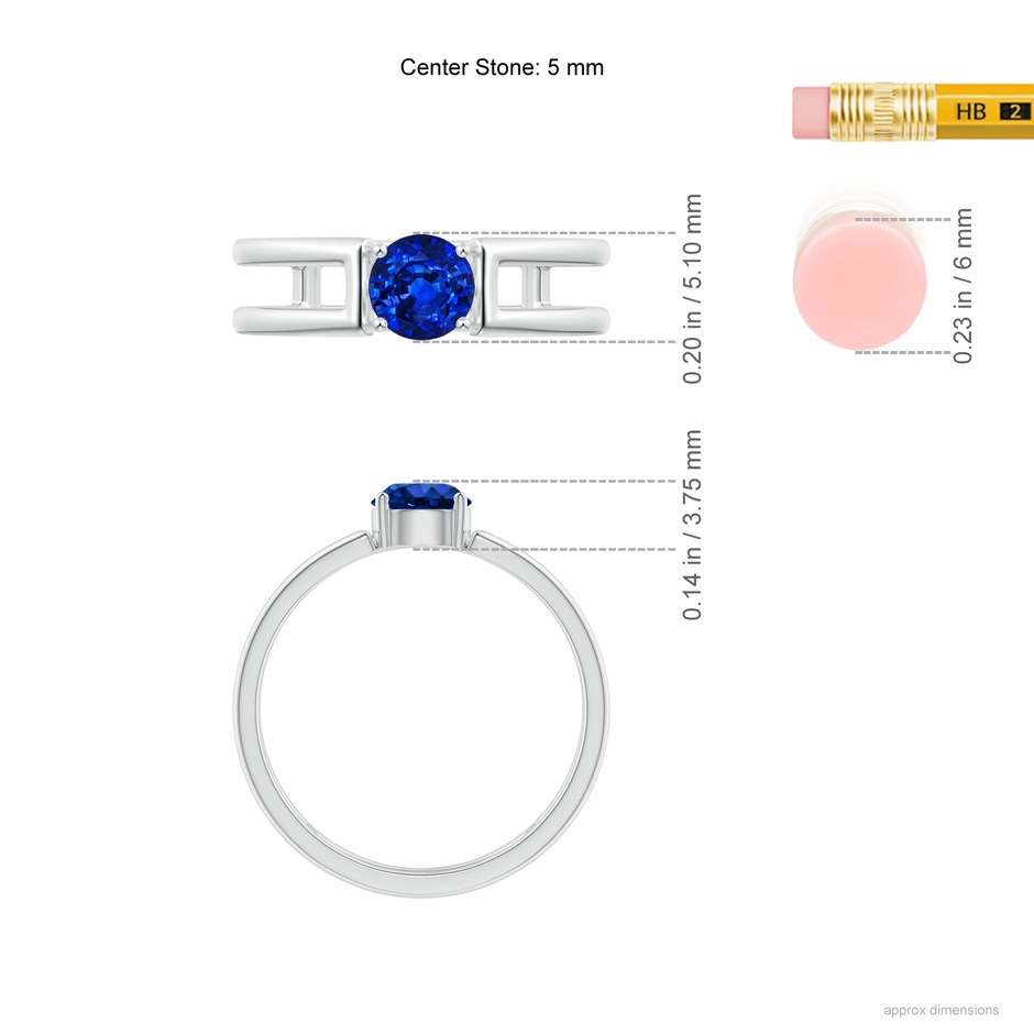 5mm AAAA Sapphire Solitaire Parallel Split Shank Ring in P950 Platinum Ruler
