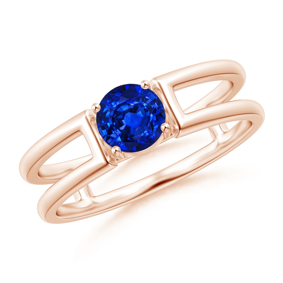 5mm AAAA Sapphire Solitaire Parallel Split Shank Ring in Rose Gold 