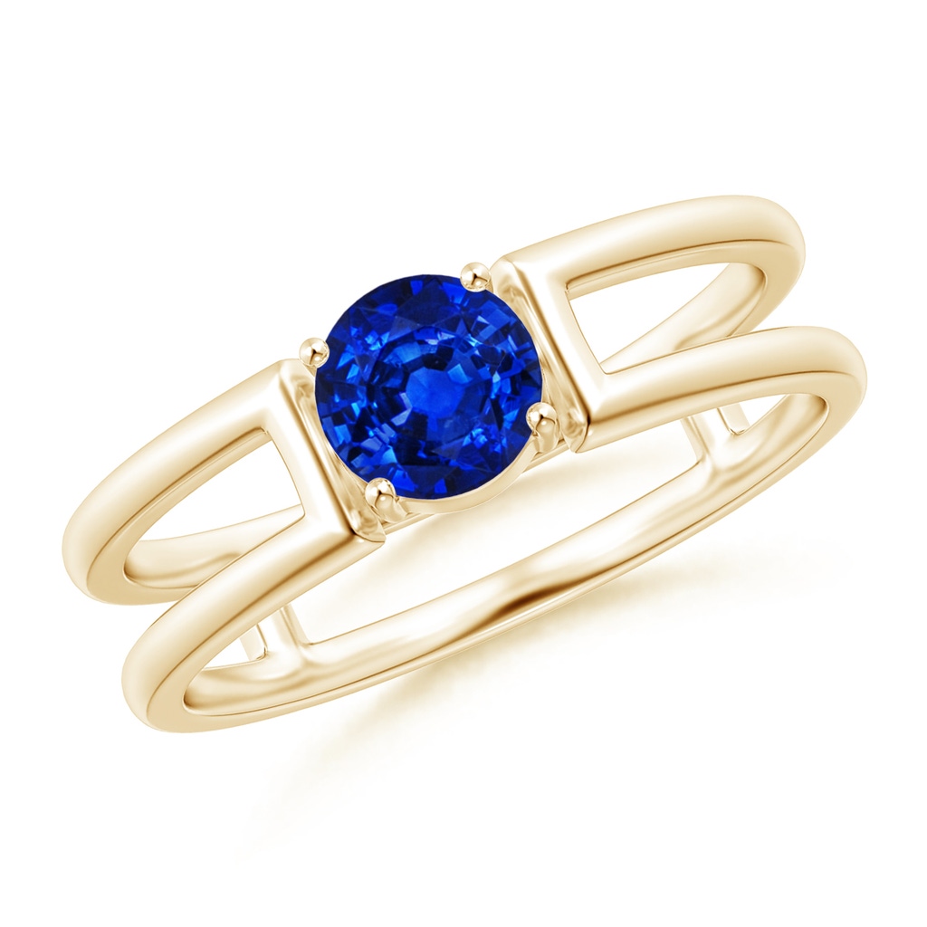 5mm AAAA Sapphire Solitaire Parallel Split Shank Ring in Yellow Gold