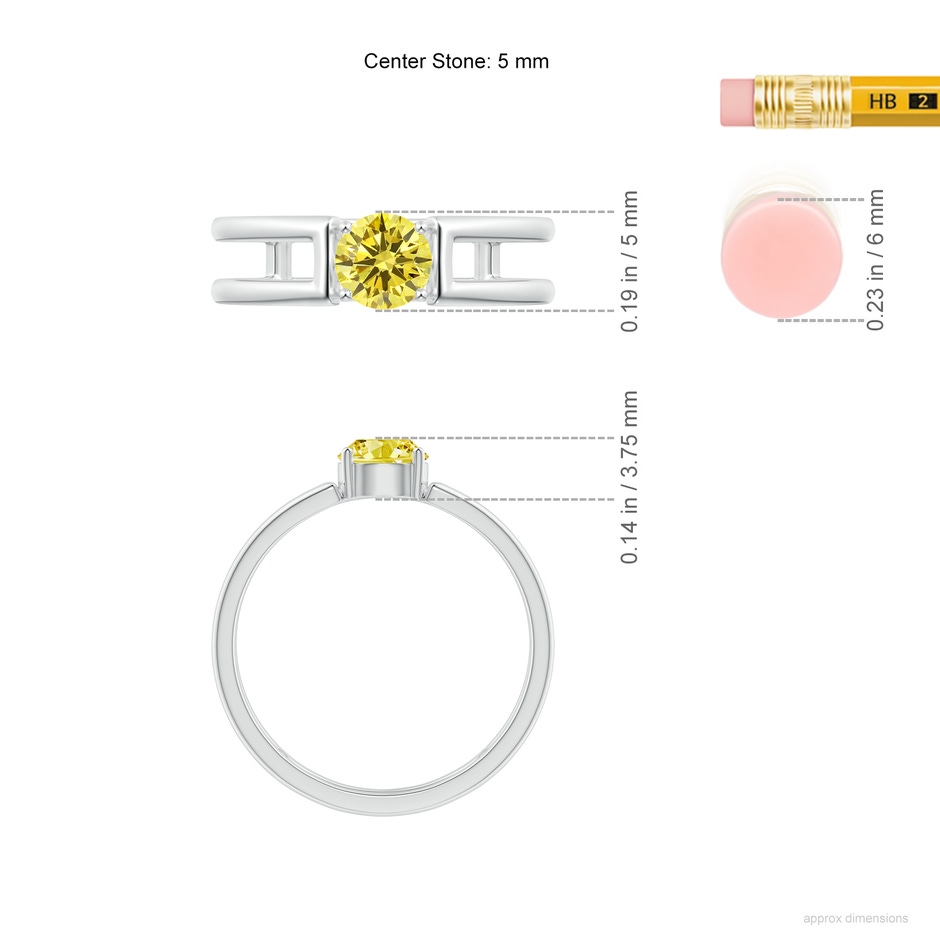 5mm AAAA Fancy Intense Yellow Diamond Solitaire Parallel Split Shank Ring in White Gold ruler