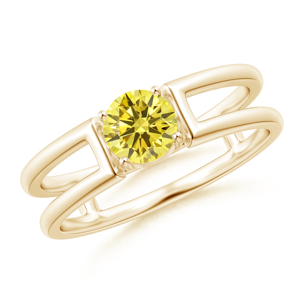 5mm AAAA Fancy Intense Yellow Diamond Solitaire Parallel Split Shank Ring in Yellow Gold