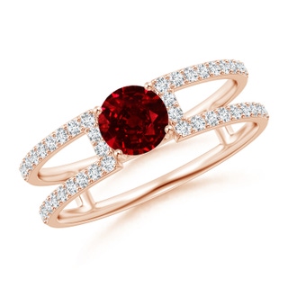 5mm AAAA Ruby Parallel Split Shank Ring with Accents in Rose Gold