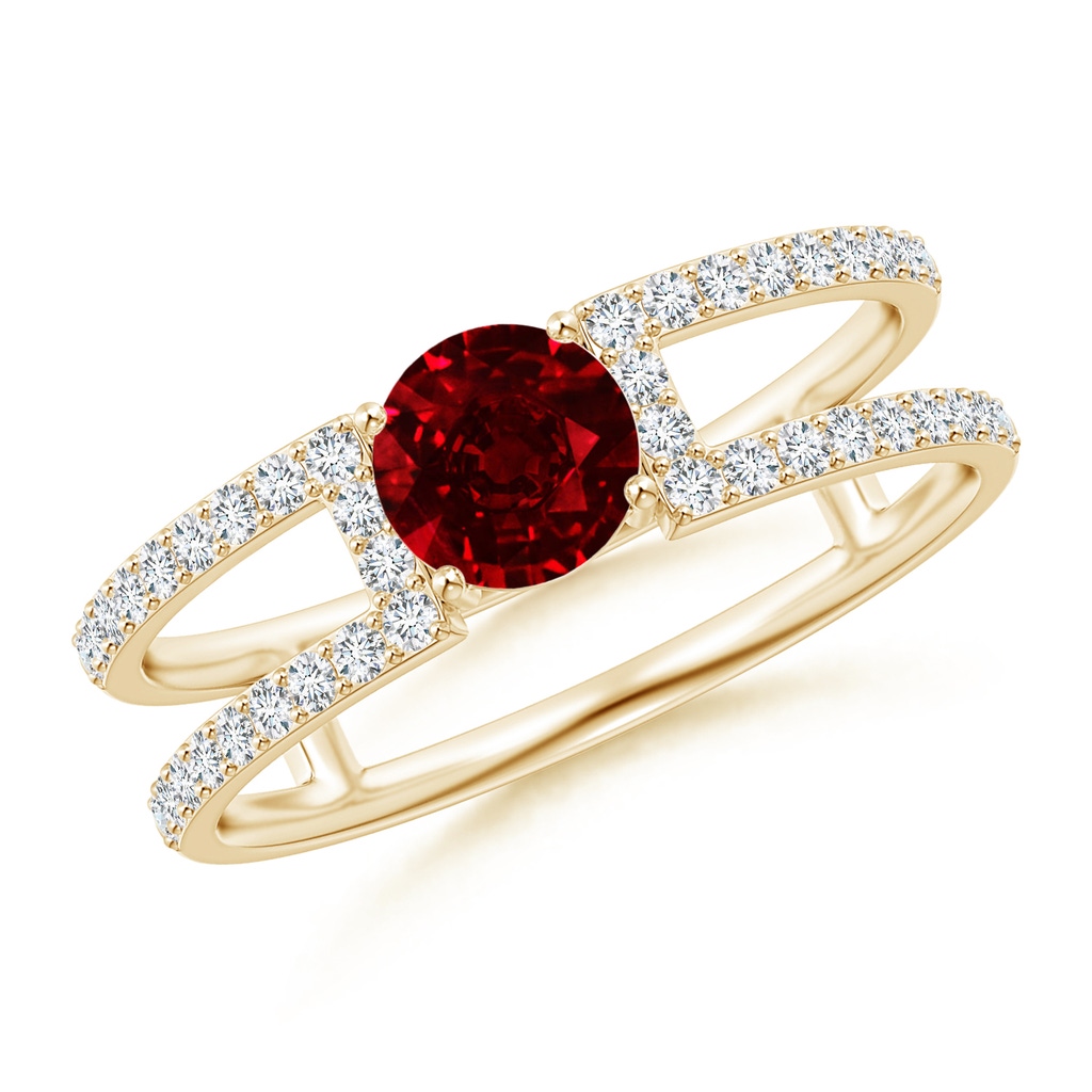 5mm AAAA Ruby Parallel Split Shank Ring with Accents in Yellow Gold