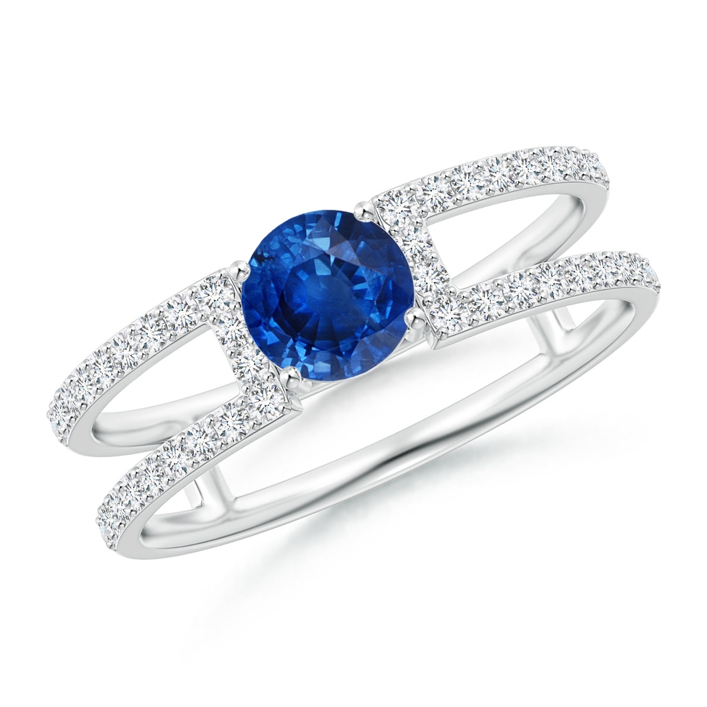 5mm AAA Sapphire Parallel Split Shank Ring with Accents in White Gold