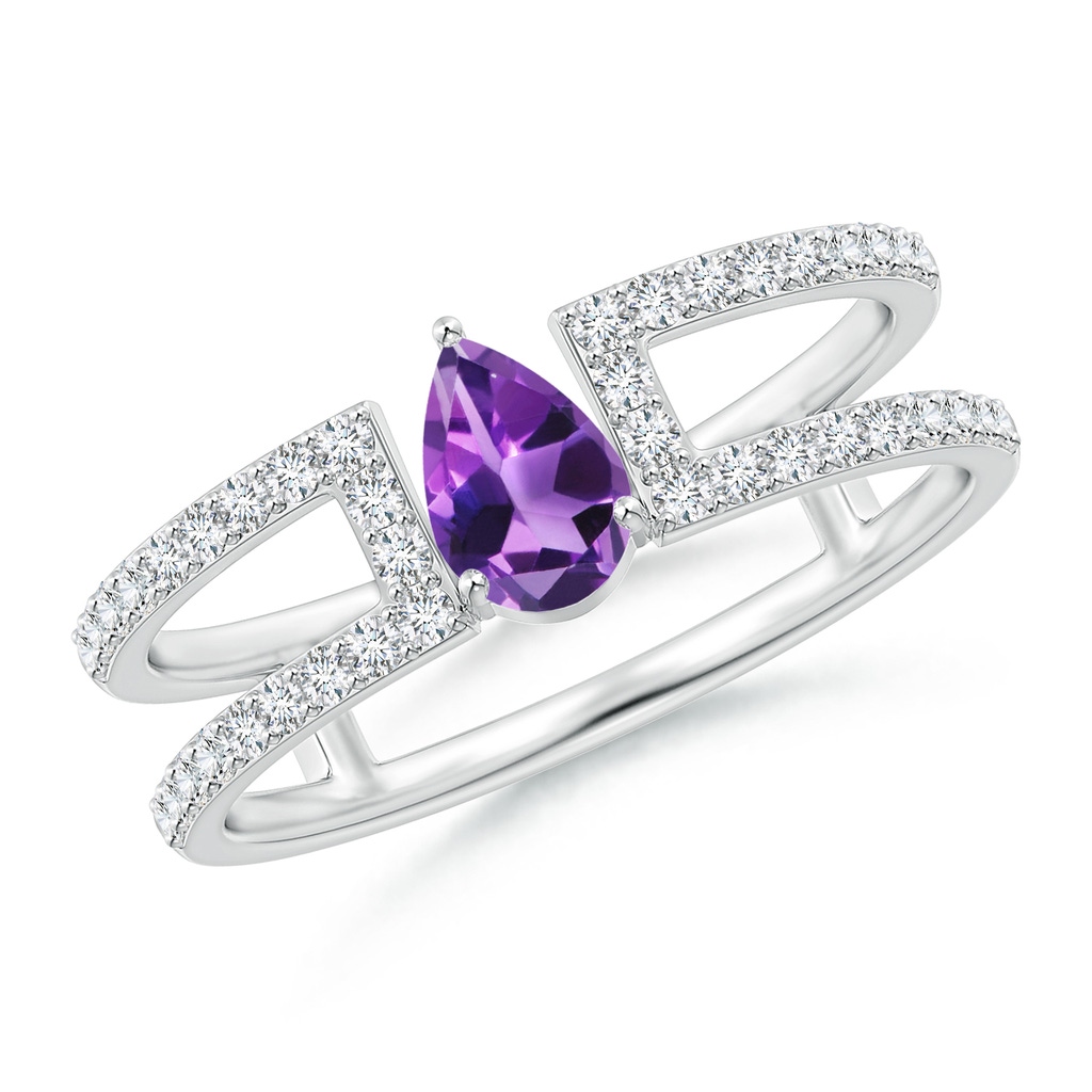 6x4mm AAA Pear Amethyst Parallel Split Shank Ring with Accents in White Gold