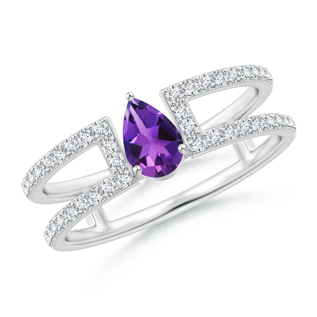 6x4mm AAAA Pear Amethyst Parallel Split Shank Ring with Accents in White Gold