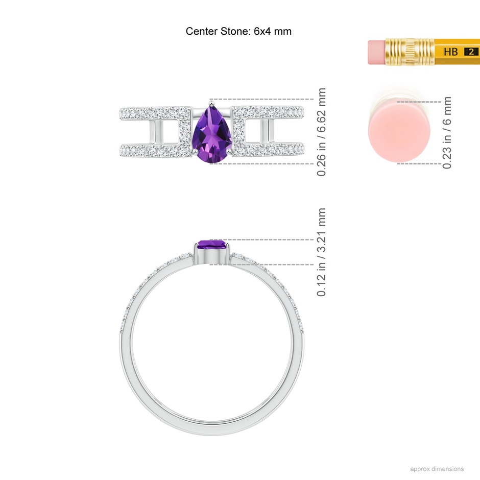 6x4mm AAAA Pear Amethyst Parallel Split Shank Ring with Accents in White Gold ruler