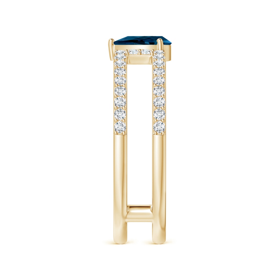 6x4mm AAAA Pear London Blue Topaz Parallel Split Shank Ring with Accents in Yellow Gold side-2