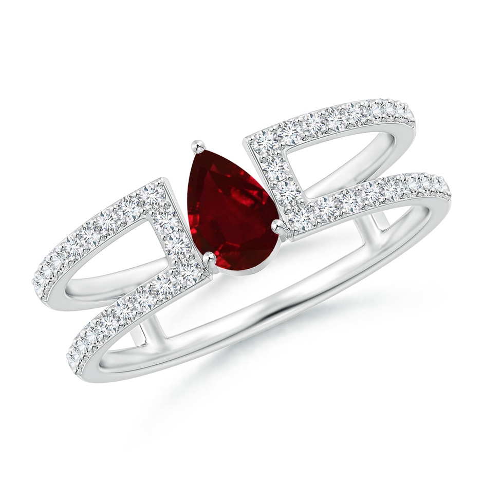 6x4mm AAAA Pear Ruby Parallel Split Shank Ring with Accents in White Gold 