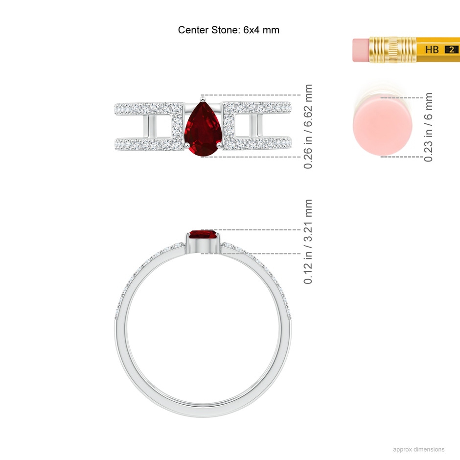 6x4mm AAAA Pear Ruby Parallel Split Shank Ring with Accents in White Gold ruler