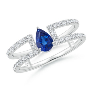 6x4mm AAA Pear Sapphire Parallel Split Shank Ring with Accents in White Gold