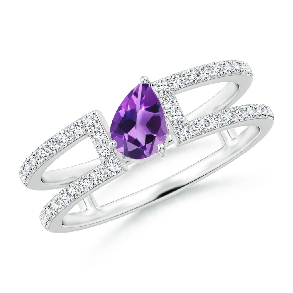 6x4mm AAA Tilted Pear Amethyst Parallel Split Shank Ring in White Gold