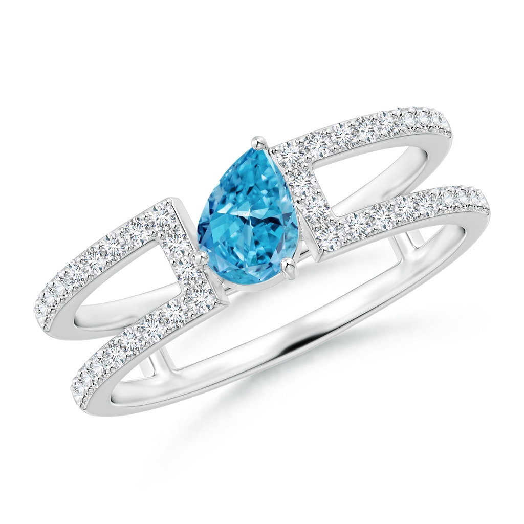 6x4mm AAAA Tilted Pear Fancy Intense Blue Diamond Parallel Split Shank Ring in P950 Platinum