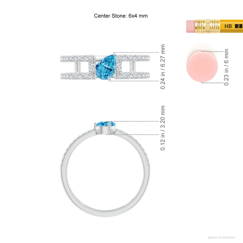 6x4mm AAAA Tilted Pear Fancy Intense Blue Diamond Parallel Split Shank Ring in P950 Platinum ruler
