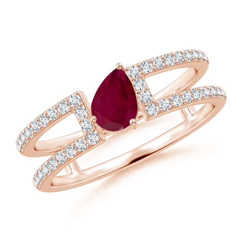 6x4mm A Tilted Pear Ruby Parallel Split Shank Ring in Rose Gold 