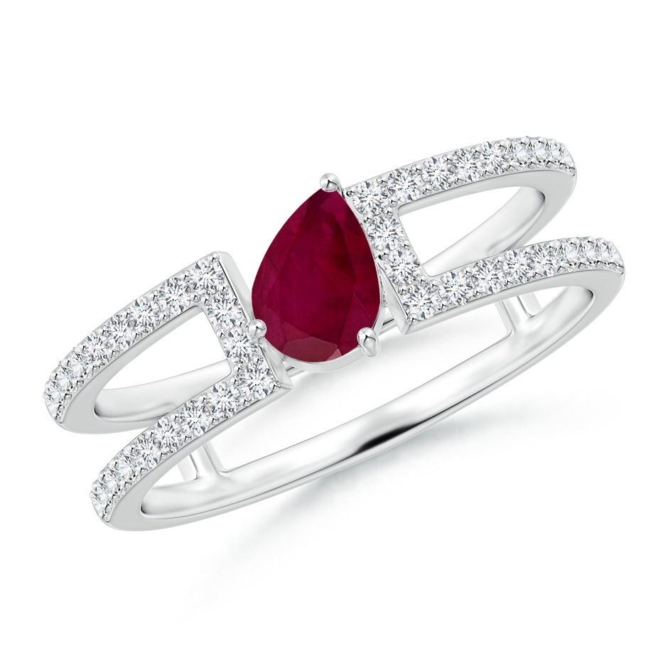 6x4mm A Tilted Pear Ruby Parallel Split Shank Ring in White Gold 