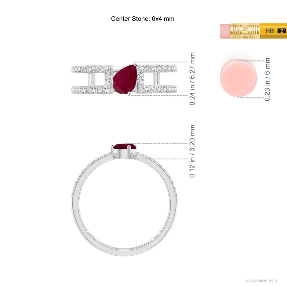 6x4mm A Tilted Pear Ruby Parallel Split Shank Ring in White Gold ruler