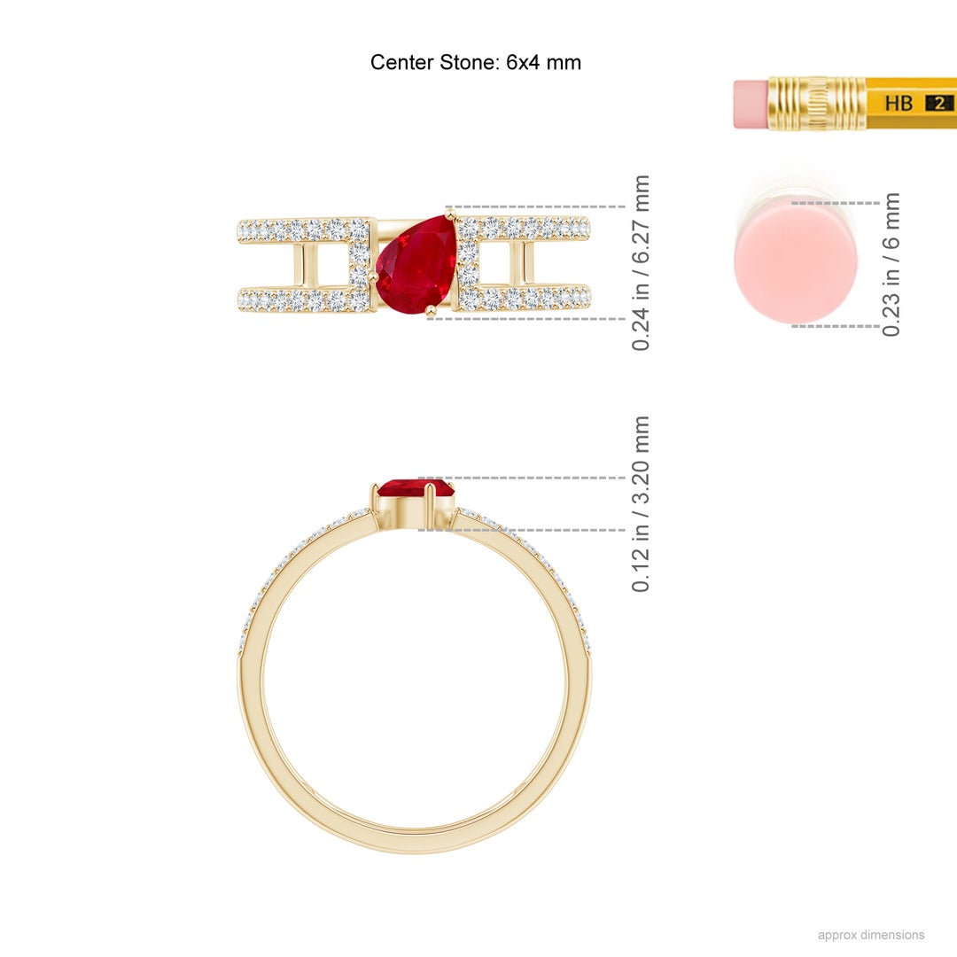Tilted Pear Ruby Parallel Split Shank Engagement Ring