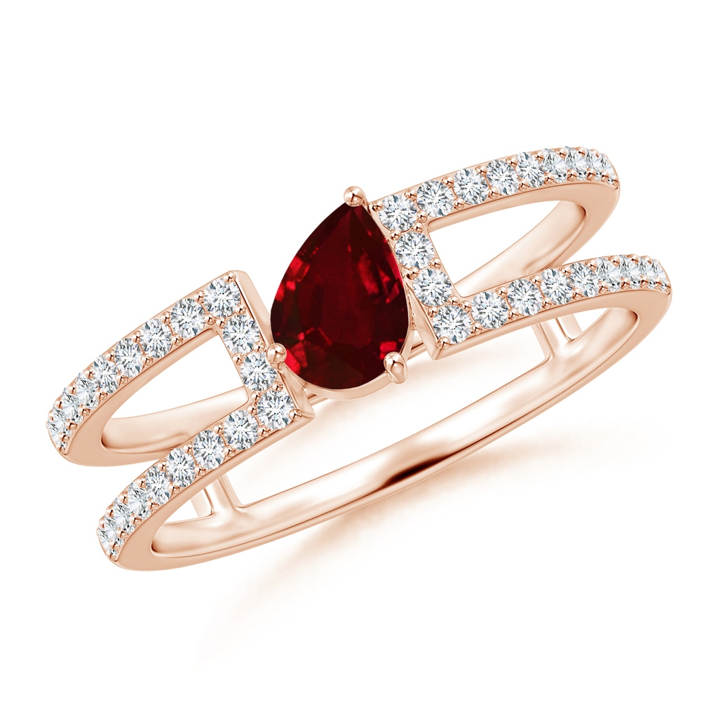 6x4mm AAAA Tilted Pear Ruby Parallel Split Shank Ring in Rose Gold
