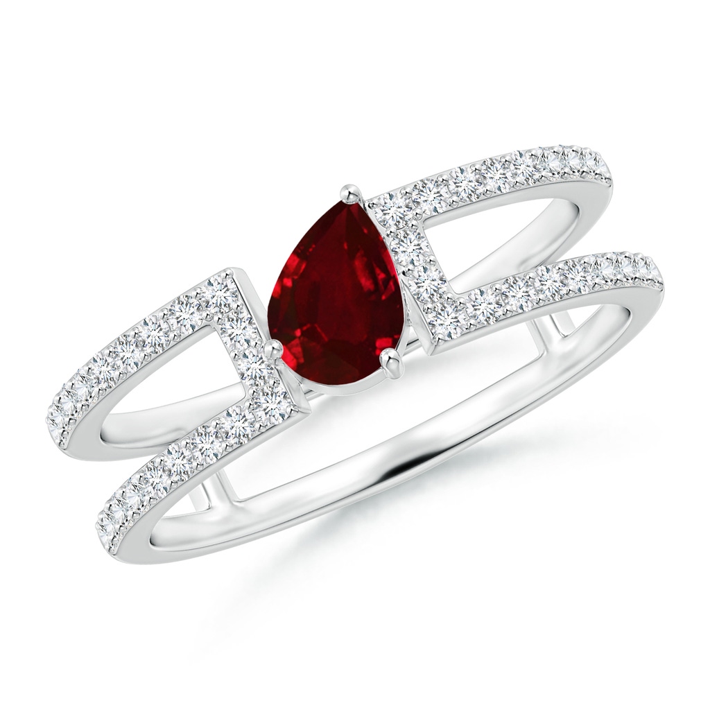 6x4mm AAAA Tilted Pear Ruby Parallel Split Shank Ring in White Gold