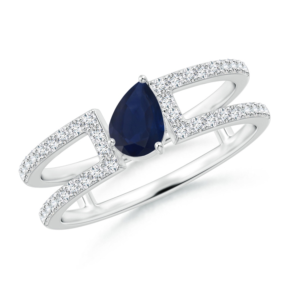 6x4mm A Tilted Pear Sapphire Parallel Split Shank Ring in White Gold 