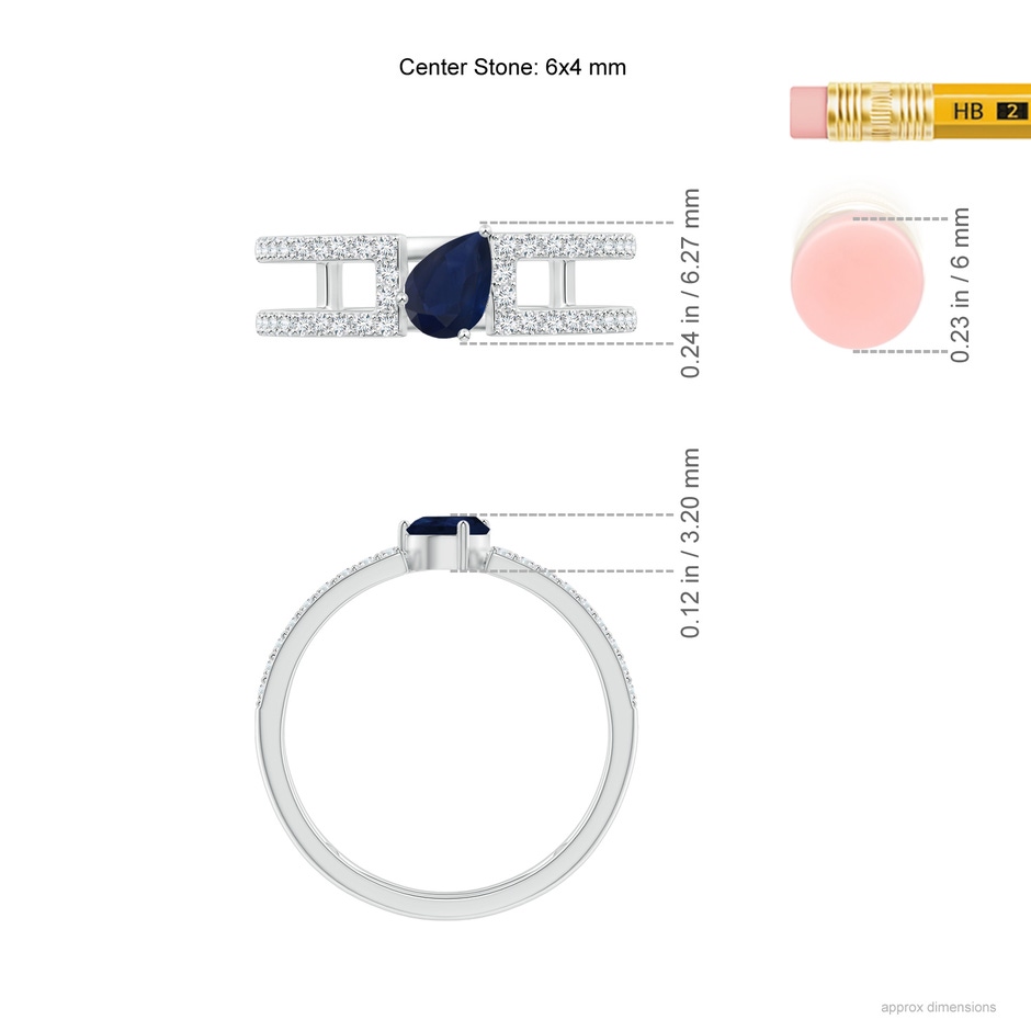 6x4mm A Tilted Pear Sapphire Parallel Split Shank Ring in White Gold ruler