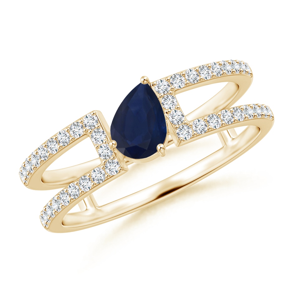 6x4mm A Tilted Pear Sapphire Parallel Split Shank Ring in Yellow Gold 