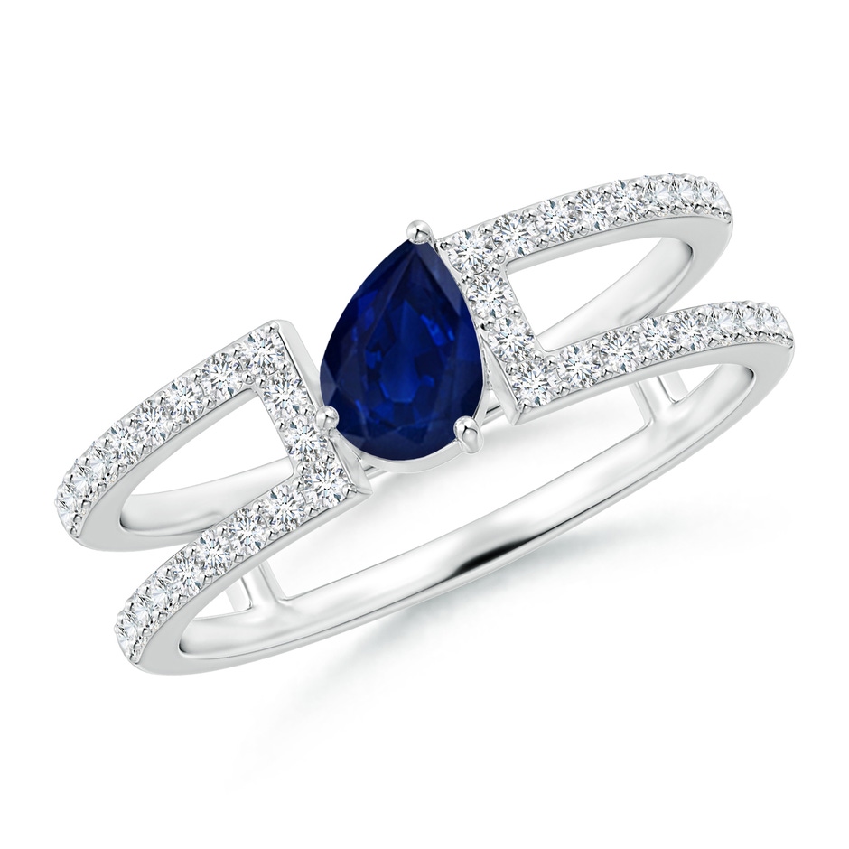 6x4mm AA Tilted Pear Sapphire Parallel Split Shank Ring in White Gold 