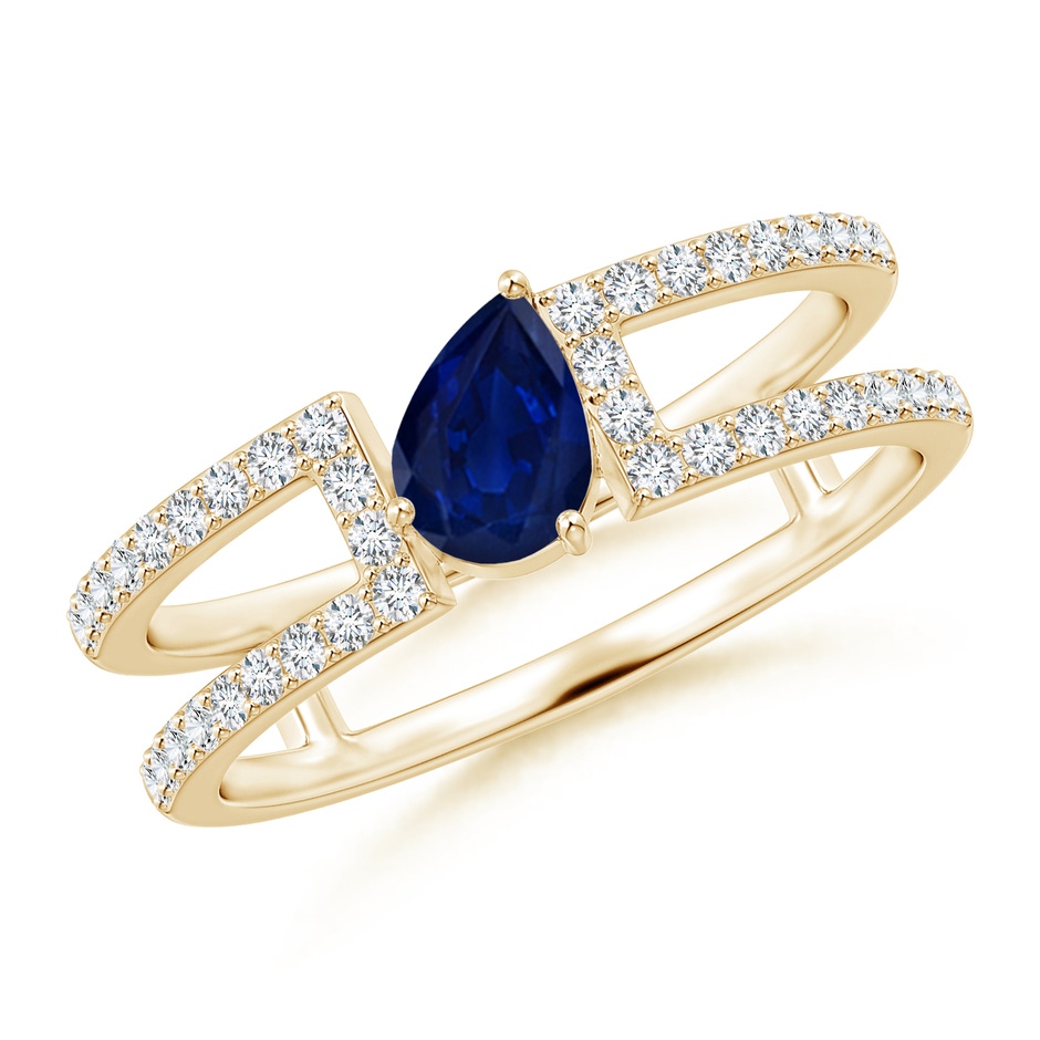 6x4mm AA Tilted Pear Sapphire Parallel Split Shank Ring in Yellow Gold 