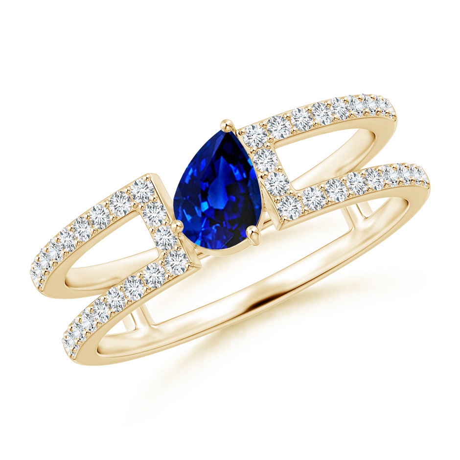 6x4mm AAAA Tilted Pear Sapphire Parallel Split Shank Ring in Yellow Gold 