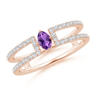 5x2.5mm AAA Marquise Amethyst Parallel Split Shank Ring with Accents in Rose Gold