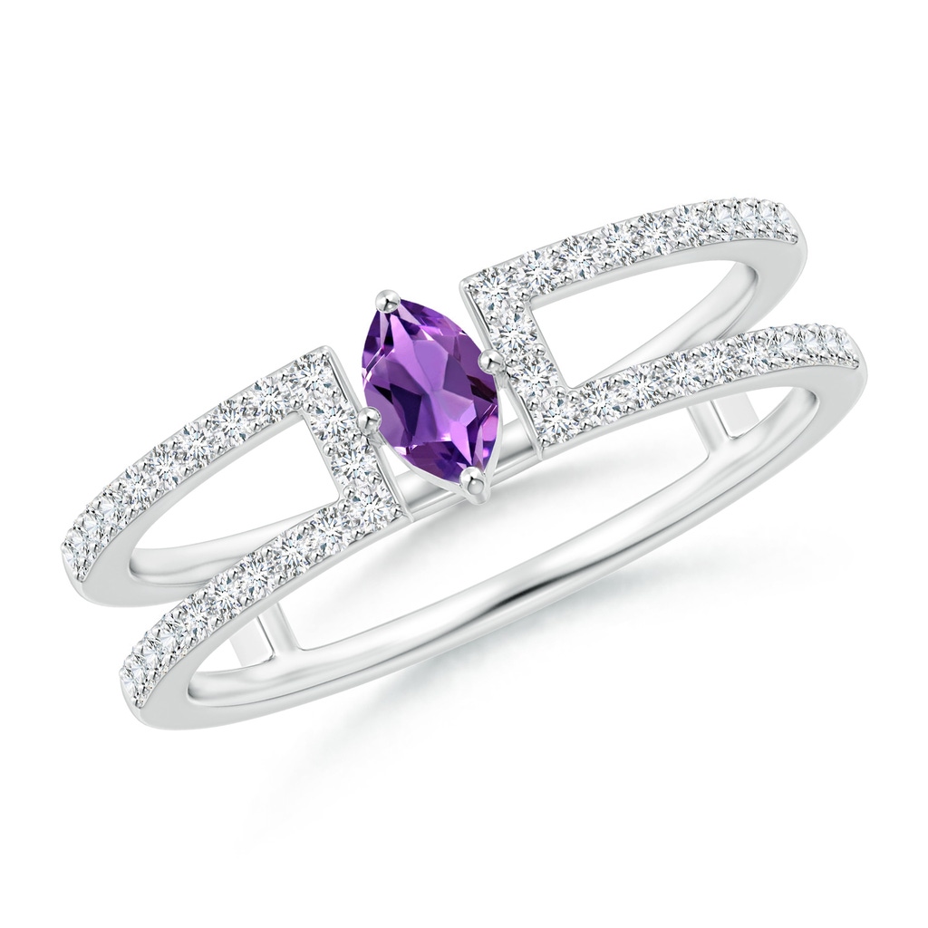 5x2.5mm AAA Marquise Amethyst Parallel Split Shank Ring with Accents in White Gold