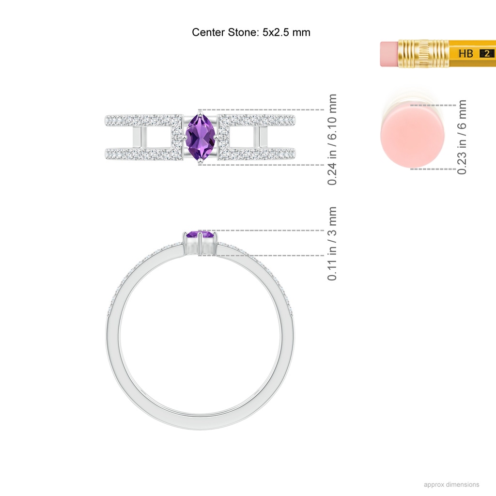 5x2.5mm AAA Marquise Amethyst Parallel Split Shank Ring with Accents in White Gold Ruler