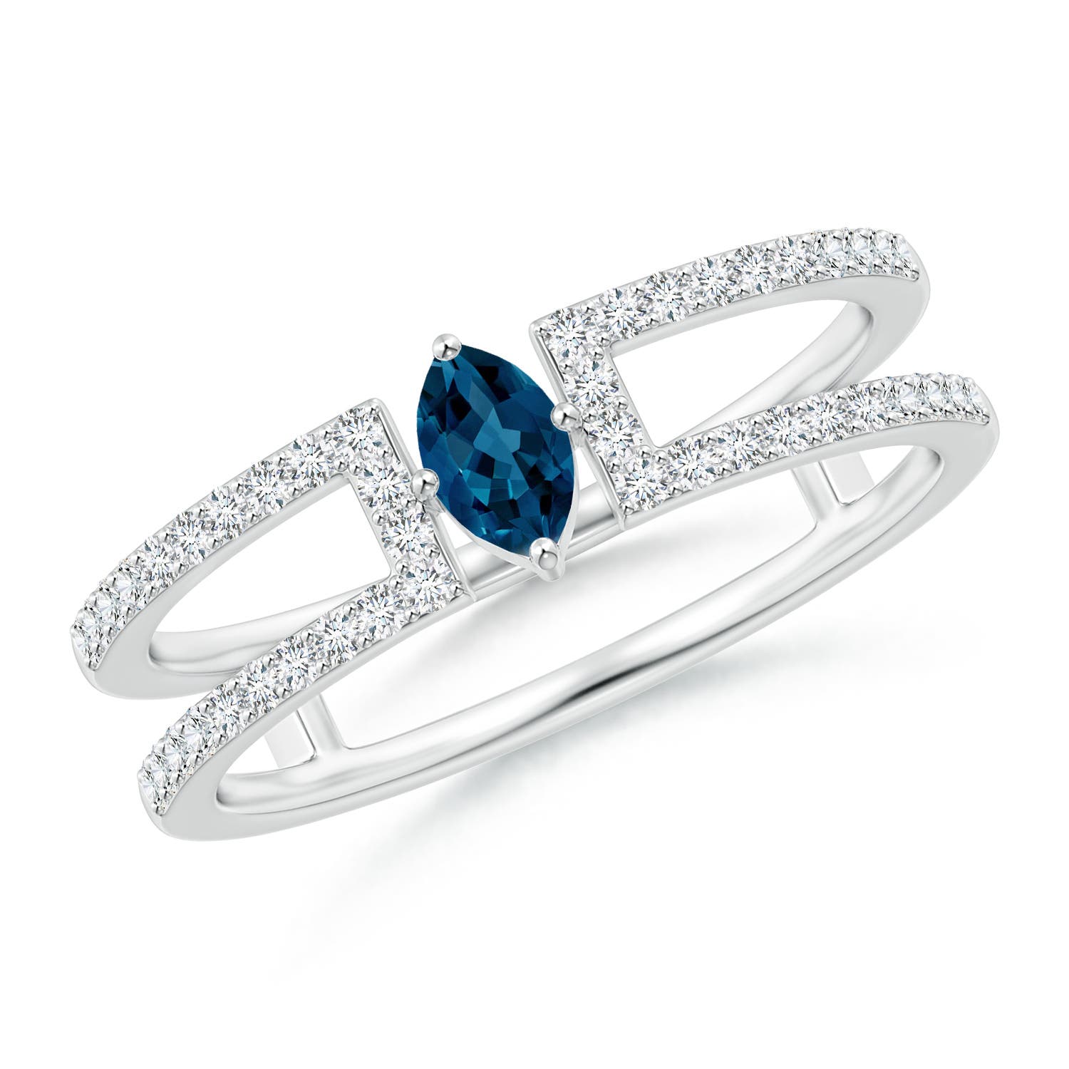 Marquise London Blue Topaz Parallel Split Shank Ring with Accents