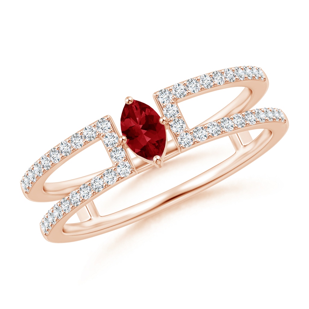 5x2.5mm AAAA Marquise Ruby Parallel Split Shank Ring with Accents in Rose Gold