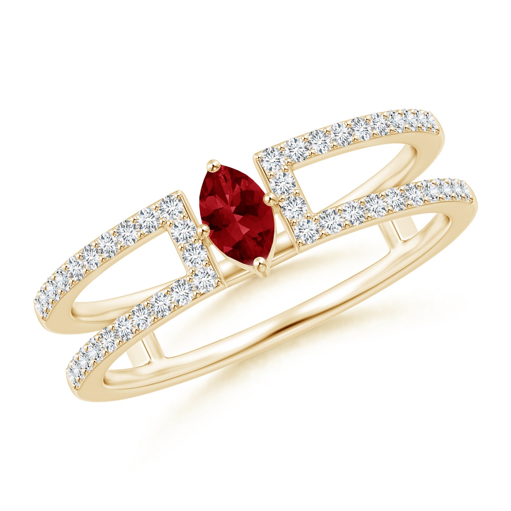 5x2.5mm AAAA Marquise Ruby Parallel Split Shank Ring with Accents in Yellow Gold