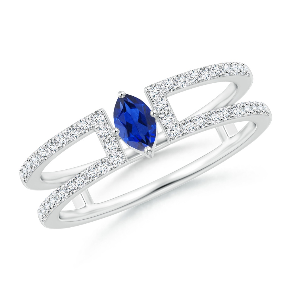 5x2.5mm AAA Marquise Sapphire Parallel Split Shank Ring with Accents in White Gold