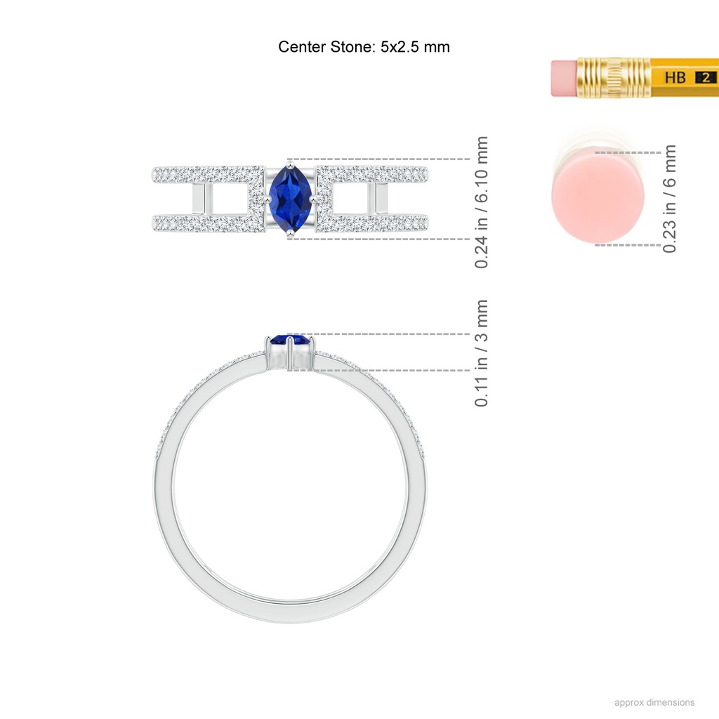 5x2.5mm AAA Marquise Sapphire Parallel Split Shank Ring with Accents in White Gold Ruler