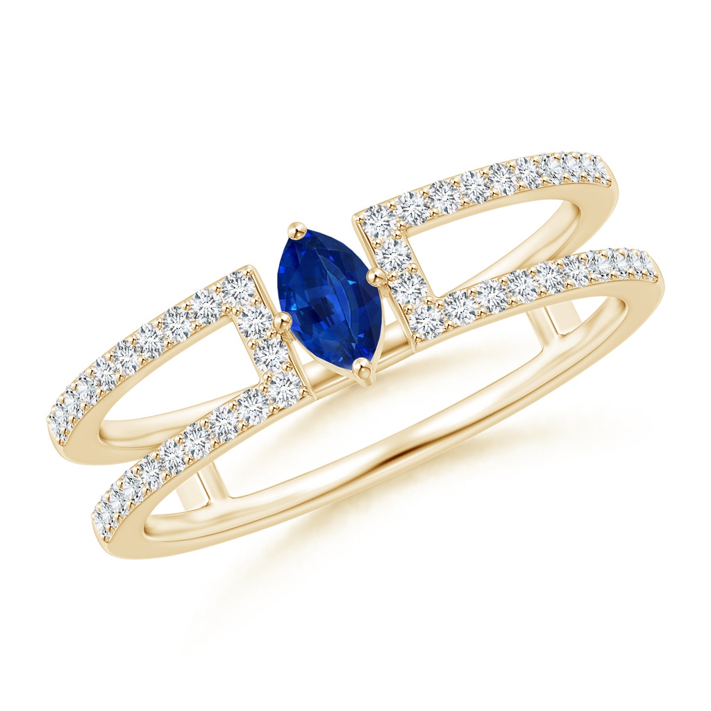 5x2.5mm AAAA Marquise Sapphire Parallel Split Shank Ring with Accents in Yellow Gold