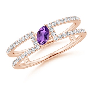 5x2.5mm AAA Tilted Marquise Amethyst Parallel Split Shank Ring in Rose Gold