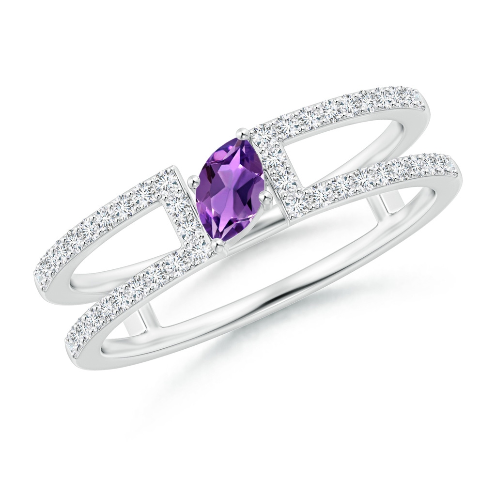 5x2.5mm AAA Tilted Marquise Amethyst Parallel Split Shank Ring in White Gold