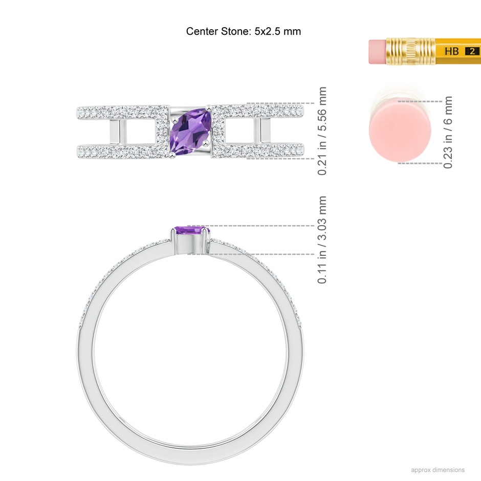 5x2.5mm AAA Tilted Marquise Amethyst Parallel Split Shank Ring in White Gold ruler