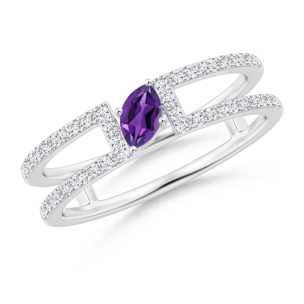 5x2.5mm AAAA Tilted Marquise Amethyst Parallel Split Shank Ring in White Gold