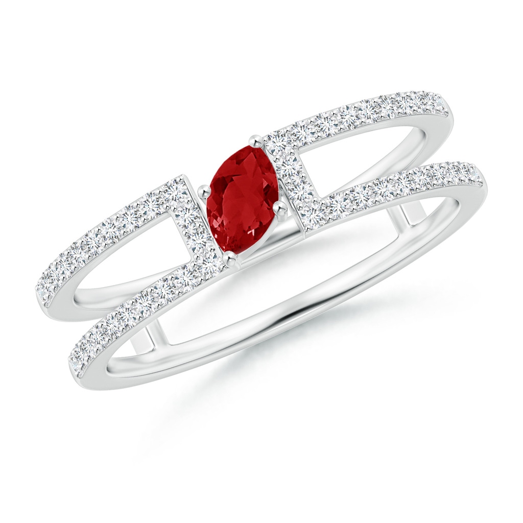 5x2.5mm AAA Tilted Marquise Ruby Parallel Split Shank Ring in White Gold