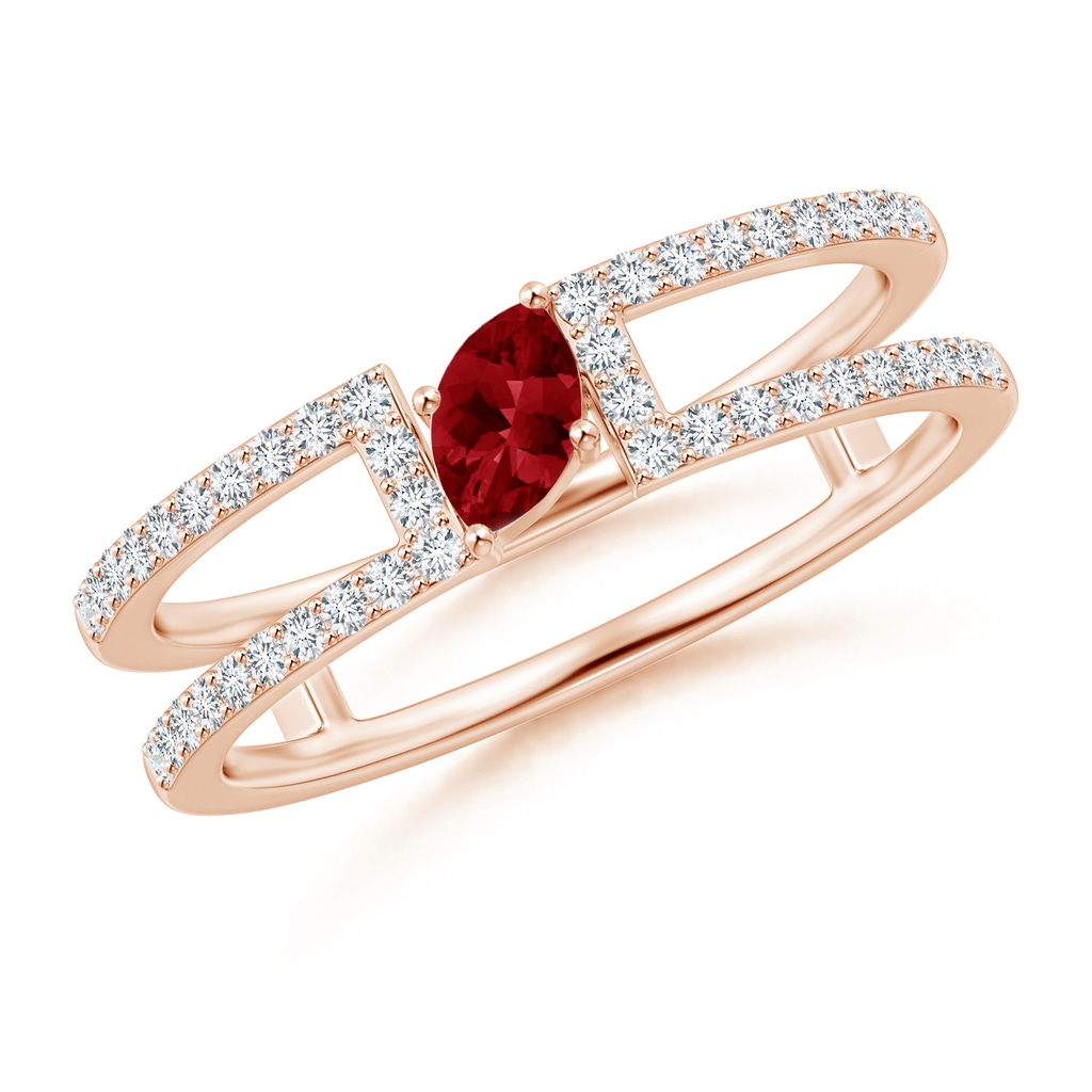 5x2.5mm AAAA Tilted Marquise Ruby Parallel Split Shank Ring in Rose Gold