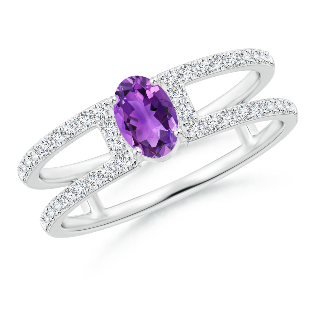 6x4mm AAA Oval Amethyst Parallel Split Shank Ring with Accents in White Gold