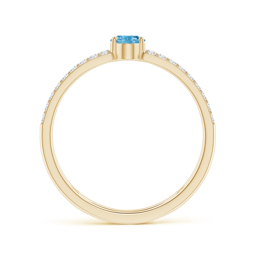 6x4mm AAAA Oval Fancy Intense Blue Diamond Parallel Split Shank Ring with Accents in Yellow Gold - side 199