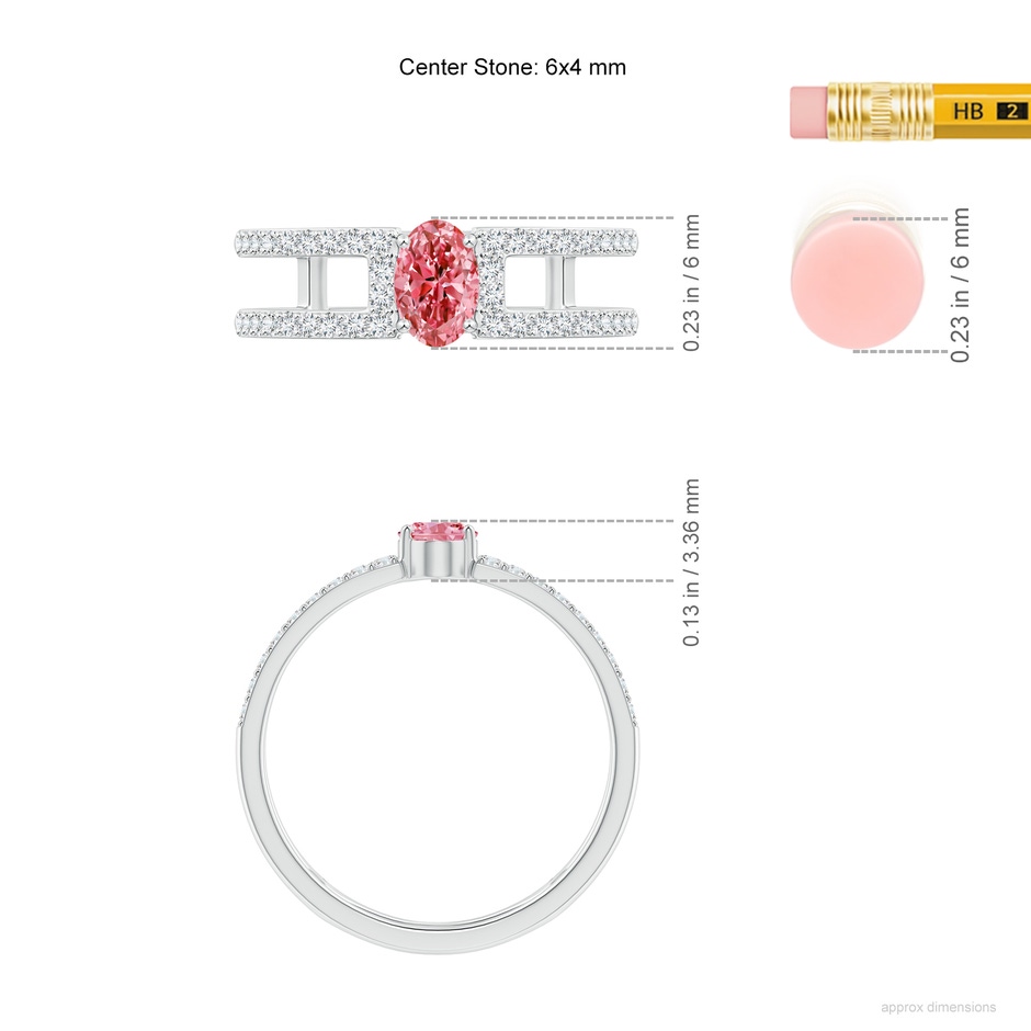 6x4mm AAAA Oval Fancy Intense Pink Diamond Parallel Split Shank Ring with Accents in P950 Platinum ruler