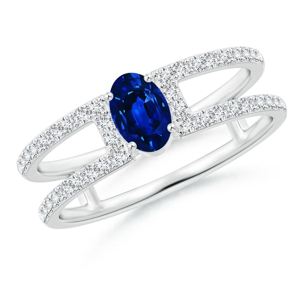 6x4mm AAAA Oval Sapphire Parallel Split Shank Ring with Accents in P950 Platinum
