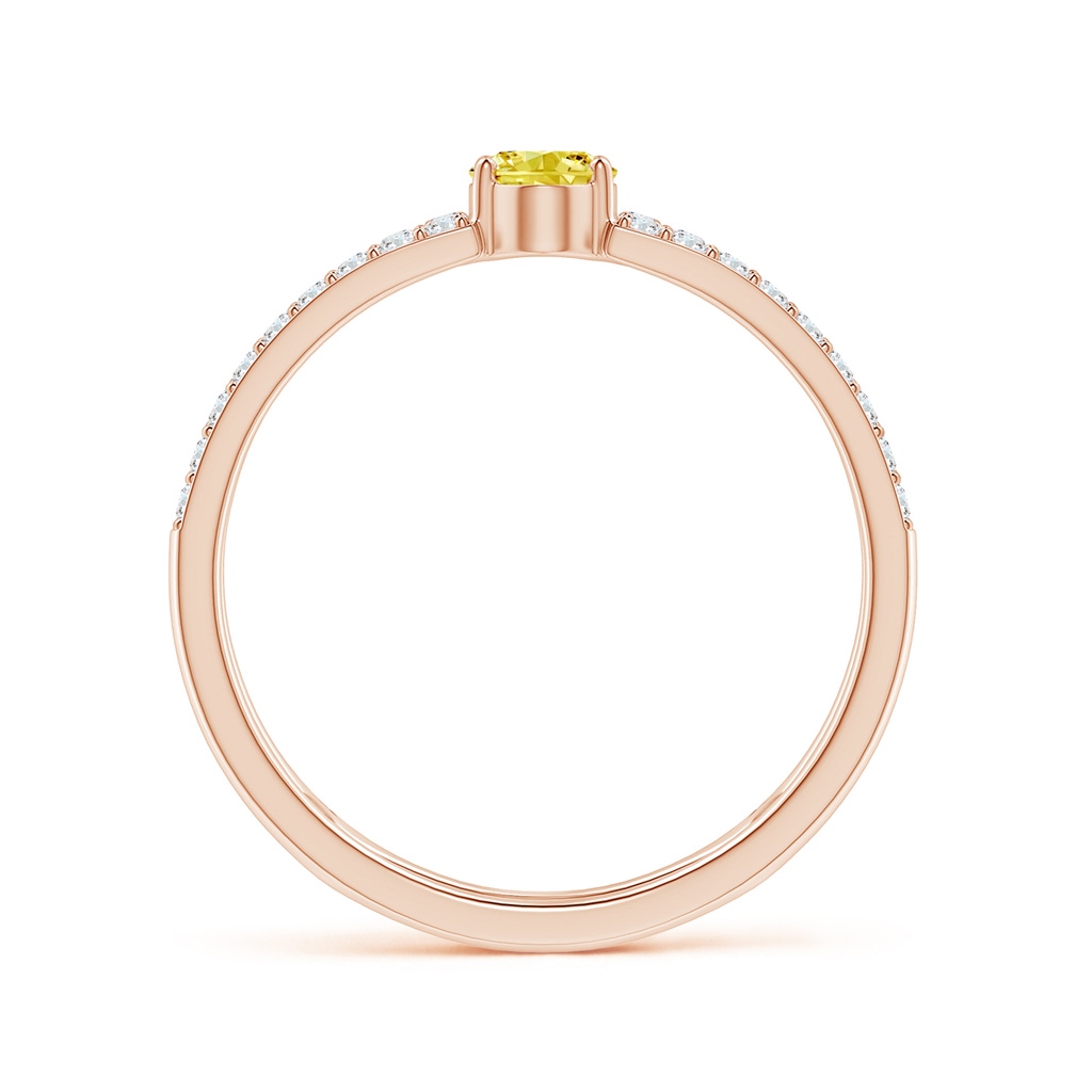 6x4mm AAAA Oval Fancy Intense Yellow Diamond Parallel Split Shank Ring with Accents in Rose Gold - side 199